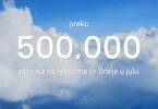 Air Serbia je u julu 2025. godine, po prvi put ove godine, prevezla više od 500.000 putnika